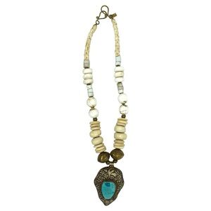 Lee Millward Handmade Turquoise Brass Conch Shell Statement Necklace
